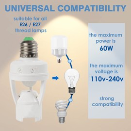 Light Socket Adapter, Screw-in Motion Sensor Bulb Holder for Indoor/Outdoor Use - Automatic Light Control for Existing E26/E27 Bulbs - for Basement, Garage, Outdoor Lighting