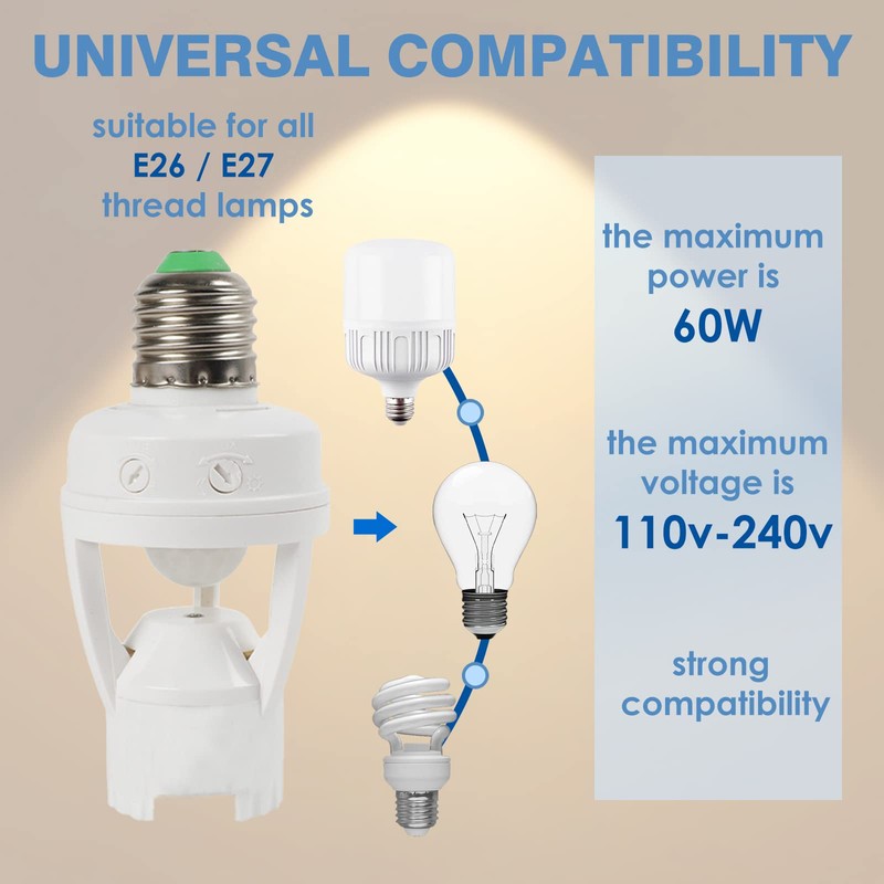 Light Socket Adapter, Screw-in Motion Sensor Bulb Holder for Indoor/Outdoor
