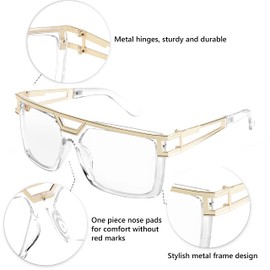 FEISEDY 80s Square Oversized Womens Mens Sunglasses 90s Hip Hop Costume for Rapper DJ Girls B9057