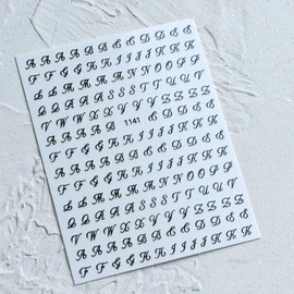 7 Sheets Letters Nail Decals - Old English Letter Designs, Metallic Gold, Silver, Black, White Alphabet Stickers, 3D Self-Adhesive Nail Art Supplies for Women & Girls DIY Decor