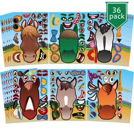 24 Sheets Make Your Own Horse Stickers for Kids Toddlers, Make a Face Stickers for Kids Birthday Party Favors Stickers, Race Horse Game Baby Shower Stickers DIY Horse Face Fun Mix and Match Stickers