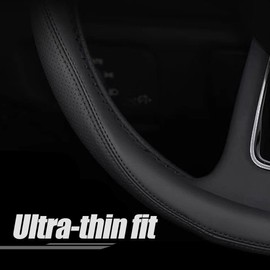 Carodi La Última Funda para Volante De Coche De Cuero Nappa, Elegante Interior De Coche De Cuero Antideslizante De 15 Pulgadas Universal () En Forma De D, Negro