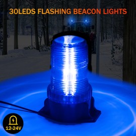Biqing 1PC 12/24V Flashing Beacon 15W 30LEDs Blue Emergency Hazard Warning Beacon Rooftop Strobe Light Safety Warning Lamp for Vehicle Forklift Truck Tractor UTV Car School Bus