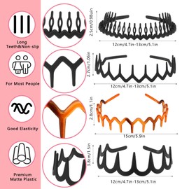 Qianyu 8 PCS Non Slip Plastic Headbands with Teeth Comb Black Skinny Hair Band Wavy Teeth Hairhoop Comfy Zig Zag Headbands Effortless Hairband Hair Accessories for Women Men (Colorful, one size)