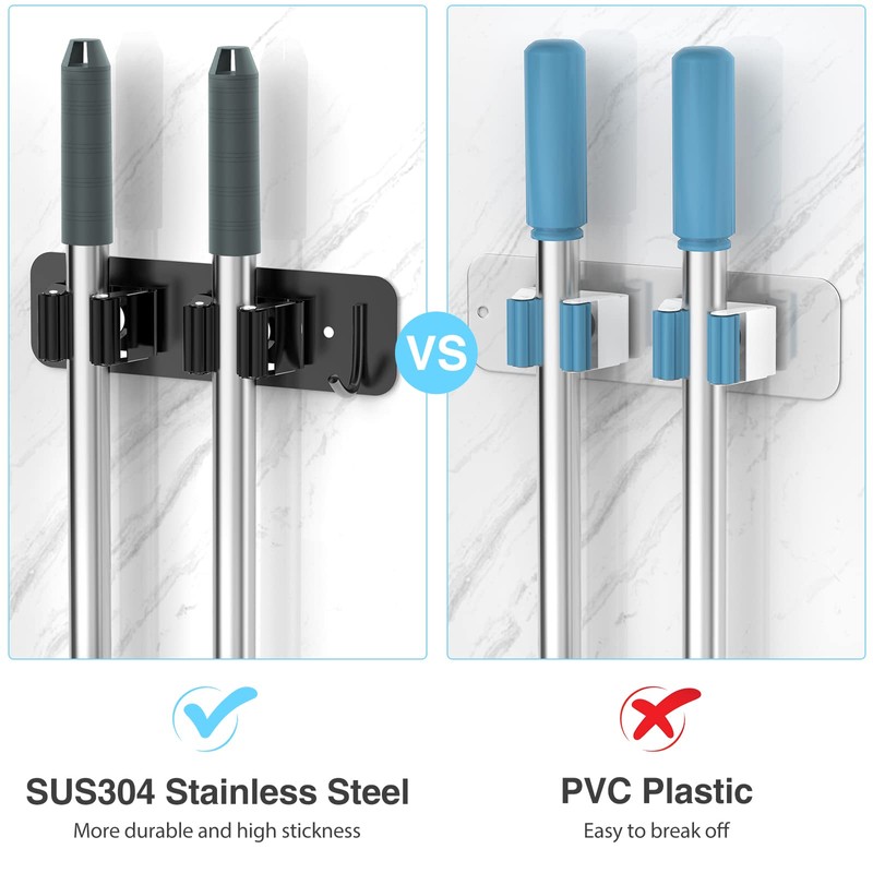 Wall Mount Mop and Broom Holder, HOMEASY Heavy Duty Stainless