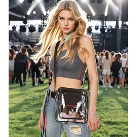 TINYAT Clear Crossbody Bag Stadium Approved PVC Clear Shoulder Bag for Men Women Transparent Bag for Work Travel Concert