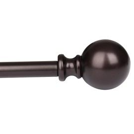 Curtain Rod With Round Finials Adjustable Length 48-86" Bronze Brown Metal
