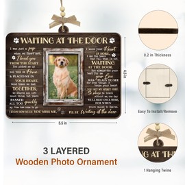 Dog Memorial Photo Ornament – Waiting at the Door – Three Layer Wooden Plaque – Pet Memorial Gifts for Dogs – Bereavement Gifts for Grieving Pet Owners – In Remembrance Ornament with Photo Slot
