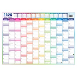 Wall Planner 2026 | A1 (84x59cm) Full Year Jan-Dec 2026 | UK & Ireland Holidays | Rainbow Design | 150 GSM Premium Silky Paper | Home Office University School Planner | British Made| Folded