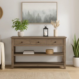 Rustic Console Table Hallway Table with Drawers and Storage for Living Room