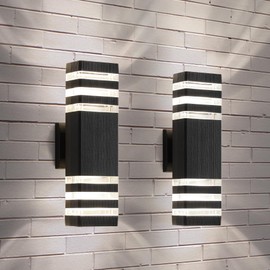 ZSMAIKU 2 Pack LED Up and Down Lights, Outdoor Light Fixture, Exterior Lights for House, GU10 Bulbs 14W IP65 3000K 1200LM Warm White, Square Outdoor Sconce for Front Porch, Patio, Garage