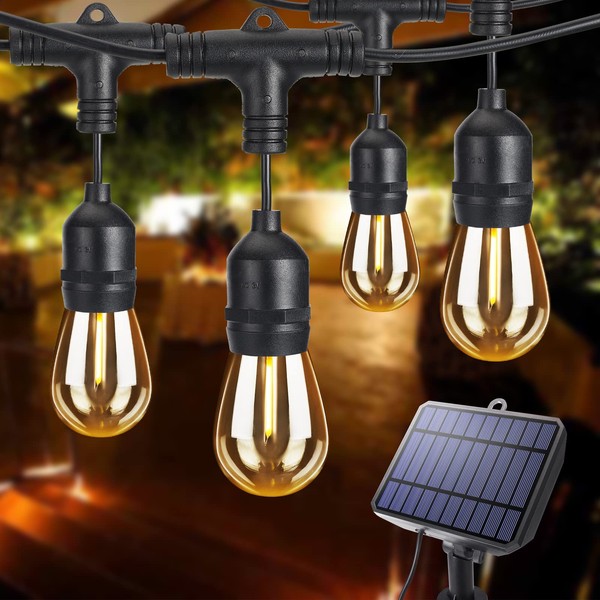 Solar String Lights Outdoor, 51Ft Solar Powered Patio Lights with 16 Plastic Hanging S14 Edison Vintage Bulbs, Shatterproof, Commercial Grade, Waterproof Outdoor String Lights for Gazebo, Bistro, Yard