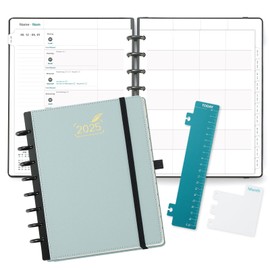 BEZEND Family Planner 2025 with 6 Columns, 18.9 x 24.1 cm, Family Timer with 12 Months: Jan to Dec 2025, Disc Binding & PU Leather Hardcover, 100 gsm, Aquamarine