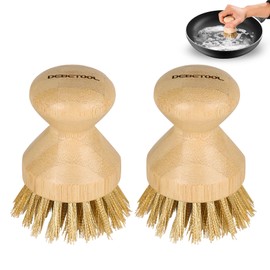 DEBETOOL Cast Iron Scrubber with Brass Bristles & Natural Bamboo Handle - Heavy Duty Cast iron Cleaner scrubber for Woks, Griddles, BBQ Grills, Grill Pans - Effortless Cast Iron Cleaning & Maintenance