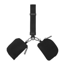 Detachable Dual Pouch Wristlet, Mini Zip Around Wallet with Keychain, Black