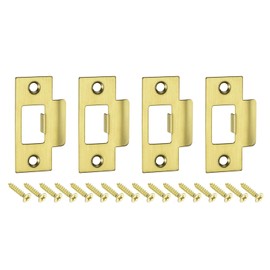 sourcing map 4Pcs Door Strike Plate, 70mm x 40.3mm Stainless Steel Latch Deadbolt Replacement Lock Strike Plate for Door Frame Door Jamb Reinforcement, Gold