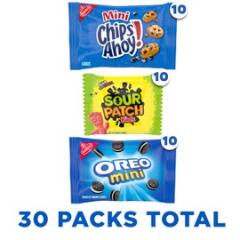 Nabisco Cookies & Candy Variety Pack, SOUR PATCH KIDS Candy, OREO Mini Cookies, and Mini CHIPS AHOY! Cookies, 30 Snack Packs