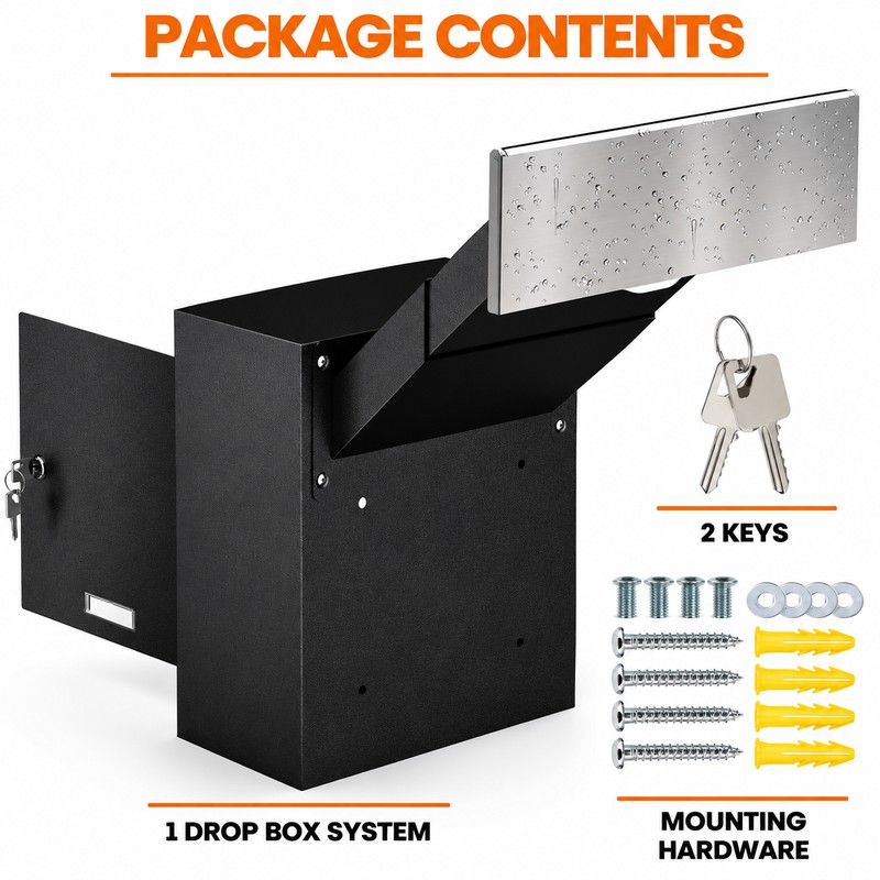 Through-Wall Locking Drop Box with Adjustable 6.63-11.7 Inch Chute, Heavy