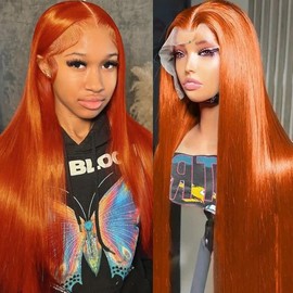 20 Inch Ginger Orange Lace Front Wigs Human Hair Pre Bleached 200% Density 13x6 HD Straight Lace Front Wigs Pre Plucked with baby Hair