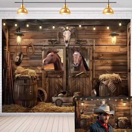 10X8ft Western Party Backdrop Rustic Wooden Cowboy Backdrop, Wild West Wooden House Farm Photography Background Western Theme Cowboy Birthday Party Decor Banner Photo Studio Props
