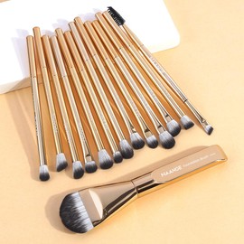MAANGE 14-Piece Makeup Brush Set with Aluminum Ferrule- Premium Synthetic Makeup Brushes Kit Foundation Brush Eye Shadow for Beginners & Professionals(Gold)