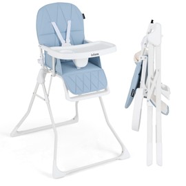 INFANS Baby High Chair, Quick Folding Portable Highchair for Babies and Toddlers with Adjustable Footrest Removable Dishwasher Tray PU Seat, Compact Highchairs for Baby Age 6-36 Months (Blue)