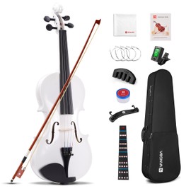 Vangoa 4/4 Violin Adult Full Size Acoustic Violin Fiddle Beginner Set with Violin Case, Rosin, Shoulder Rest, Tuner, Strings, Violin Bow, Fingerboard Sticker, Mute, White