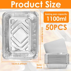 50Pcs Disposable Aluminum Foil Pans with Lids, 100ml Aluminum Foil Pans for Cooking, Baking Cakes, Roasting & Homemade Breads,Non Stick, 8.66×6.29×2in