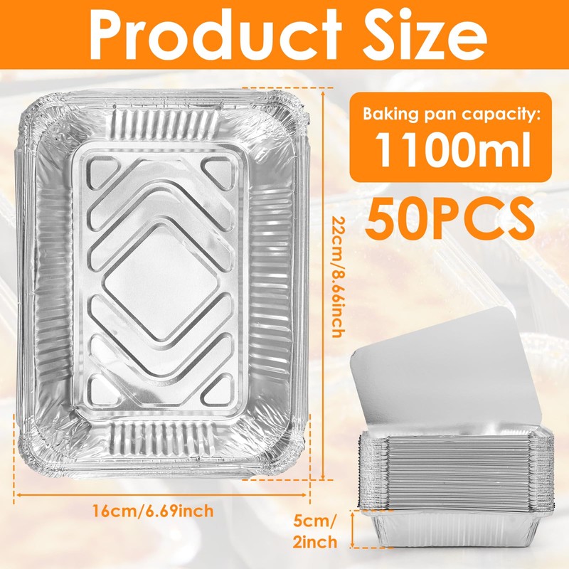 50Pcs Disposable Aluminum Foil Pans with Lids, 100ml Aluminum Foil