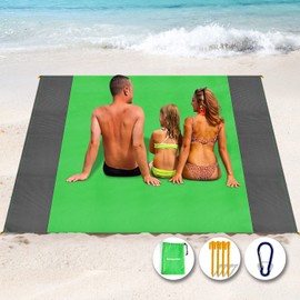 Beesgarden Beach Blanket Waterproof Sandproof, 108''×118'' Oversized Lightweight Green Beach Mat with 4 Stakes for 7-10 Adults, Summer Essentials Outdoor Large Blanket for Travel Camping Hiking Picnic