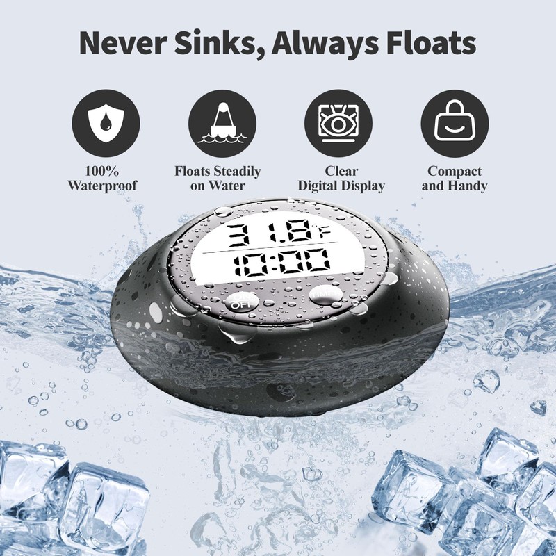 Silicone Cover Ice Bath Thermometer with Timer, Waterproof Floating Water