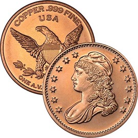 1 oz .999 Pure Copper Round/Challenge Coin (Capped Bust)