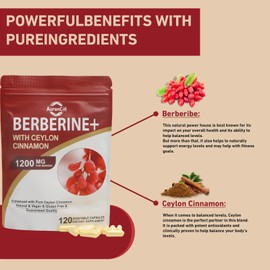 AuranC-H Berberine HCL Supplement Berberine 1200mg Serving HCL - Plus Pure True Ceylon Cinnamon,Healthy Weight for Both Men and Women | 120 Capsules 2 Month Supply