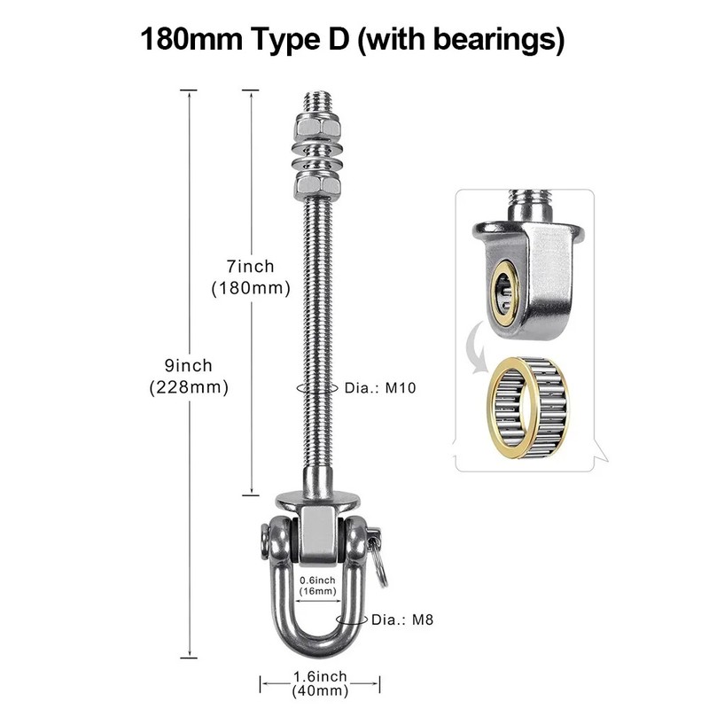 Stainless Steel Swing Hook with 5.91 Inch Threaded Shaft, Swivel