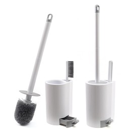 TUUGOTOUU Toilet Bowl Brush and Holder 2 Pack Long Handled Toilet Brush for Bathroom with 2 Crevice Brushes Deep-Cleaning Plastic Toilet Scrubber Brush Set (White)