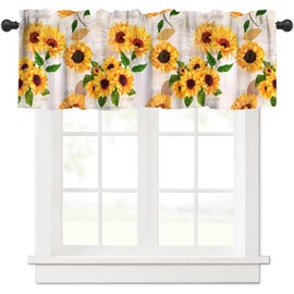 VUMIVI - Cortinas con cenefa de girasol, estilo granja, clásico, acuarela, amarillo, floral, decoración del hogar, tratamientos de ventana para niños, niñas, recámara, cocina, sala de estar, comedor