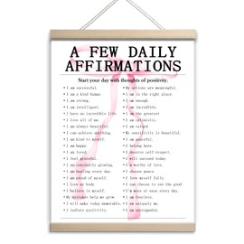 zaxek Pink Coquette Room Decor Aesthetic, Bow Decoration Girly Room Decor, Office Wall Art Accessories, A Few Daily Affirmations Motivational Canvas Wooden Hanging Paintings