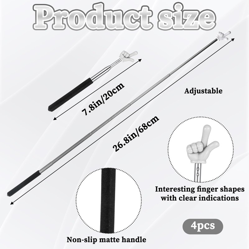Lnngub Pack of 4 Extendable Pointer Sticks, Stainless Steel Children's