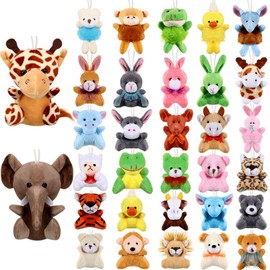 32 Pieces Mini Plush Animal Toys Small Safari Stuffed Toys Animals Cute Plush Keychain Animals Decoration for Birthday Teacher Student Award Themed Party Favors