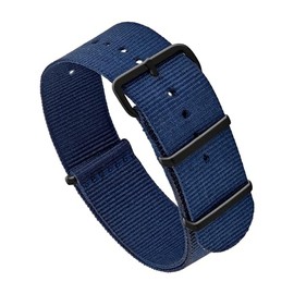 Vintage Time Watches | NATO Style Blue Watch Strap Band Military Army Black Plated Steel Buckle Nylon Bracelet | 18mm 20mm 22mm 24mm (18mm)