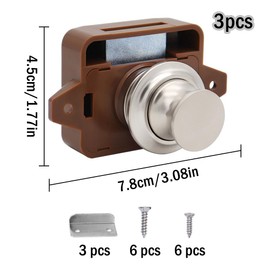 Kellegour 3 Pieces Push Lock Push Button Lock Push Button Catch Door Lock Cabinet Lock Catch, Push Button Catch, Push Lock Button Catch for Drawer, Cabinet, Motorhome, Ship (Brown)
