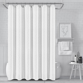 PANGSINNE White Long Shower Curtain Waterproof Large Heavy Duty Fabric Shower Curtain for Bathroom, Machine Washable Tall 230GSM Modern Shower Curtains for Spa Hotel with 12 Metal Hooks, 72Wx78H