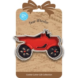 R&M International 8003 Four Wheeler ATV Shaped Tinplated Steel Cookie Cutter, 3.75", Gift Tag Carded
