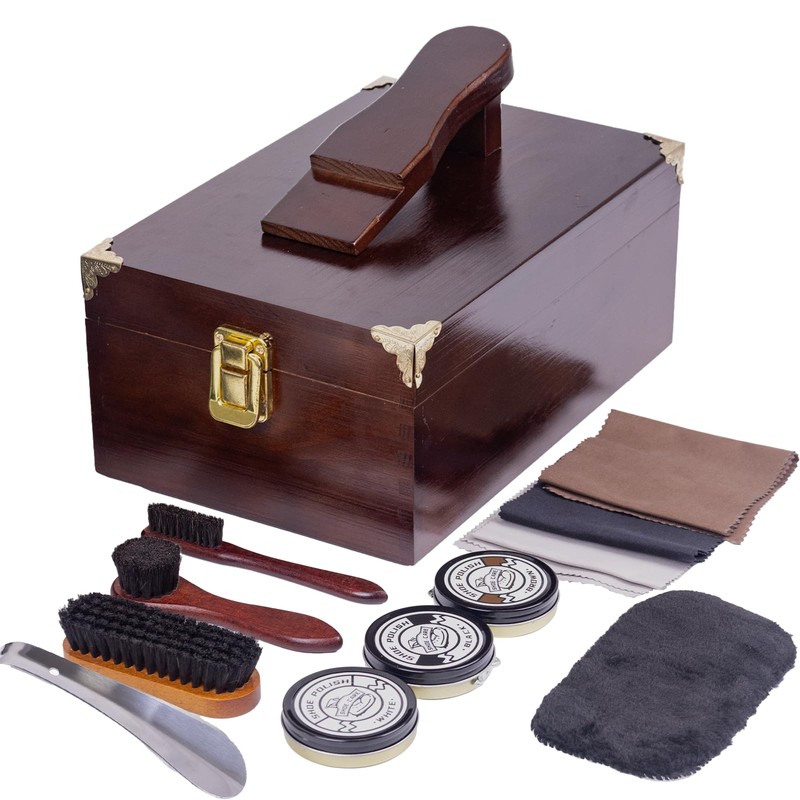 DigNew 10 Pcs Deluxe Shoe Shine Box Set & Shoe