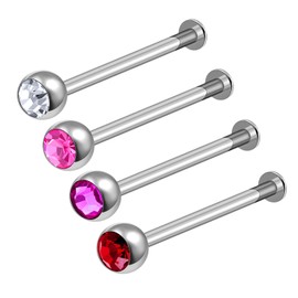 4Pcs Steel 16g 3/8 10mm labret jewelry Piercing Lip Medusa Monroe Tragus Vertical 2.5mm round 4mm CL RO FU LSI Crystal M6413
