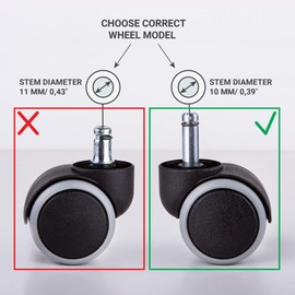 (for 1 Chair) 50 mm Rubber Chair Wheels Office Chair Castors Replacement Wheels Twin Castors Swivel Wheels Universal Stems for Replacement Casters No Scratches Long Stem (5)