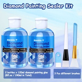 Mereido Diamond Art Glue Painting Sealer with 3 Brushes, 2 Packs 8oz 5D Diamond Art Permanent Holder & High Gloss Shine Effect Sealer for Diamond Craft Kit Accessories and Puzzle Clear Glue (240ML)