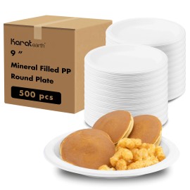 Karat Earth 9" Mineral Filled PP Round Plate, White, 1 compartment - 500 pcs