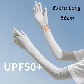 MANJIAMEI Women UV Sun Protection Gloves, Non Slip Ice Silk Sunblock Long Gloves Touchscreen Full Finger Cycling Gloves Cooling Arm Sleeves for Summer Fishing Golfing Driving Outdoor Activities (Grey)