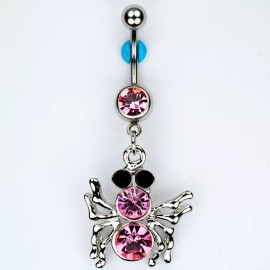 Unbranded SPIDER Dangle Belly Button Ring PINK Tarantula Gothic Witch Navel Jewelry (F1)
